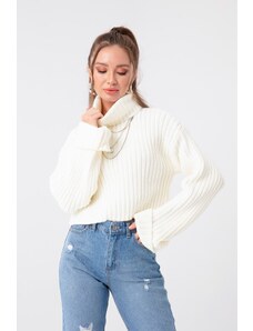 Lafaba жените екрю широк оребрени поло култура пуловер