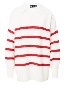 PIECES Пуловер 'Noola' винено червено / бяло