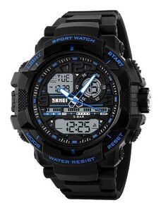 Спортен мъжки часовник SKMEI Dual TIme Sport, Черен/Син