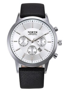 Мъжки часовник NORTH, Естествена кожа, Черен/Бял