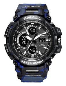 Спортен мъжки часовник Smael Camo MIlitary, Хронограф, LED Подсветка, Двойно време, Син