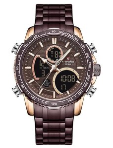 Мъжки часовник NaviForce Chrome, Хронограф, Двойно Време, Неръждаема стомана , Кафяв / Розово злато