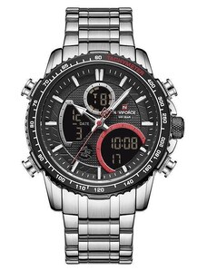Мъжки часовник NaviForce Chrome, Хронограф, Двойно Време, Неръждаема стомана , Сребрист / Черен