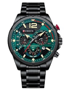 Мъжки часовник Curren Effecto, Хронограф, Неръждаема стомана, Черен / Зелен