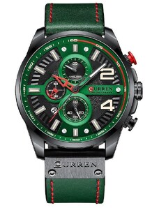 Мъжки часовник Curren Jarar, Хронограф, Кожена каишка , Черен / Зелен