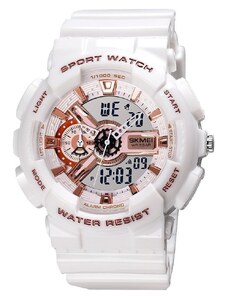 Спортен мъжки часовник SKMEI Shockproof, Бял / Розово злато