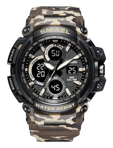 Спортен мъжки часовник Smael Camo MIlitary, Хронограф, LED Подсветка, Двойно време, Бежов