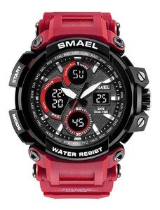 Curren Спортен мъжки часовник Smael Strong, Хронограф, LED Подсветка, Двойно време, Червен/Черен