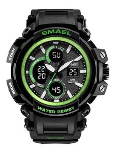 Curren Спортен мъжки часовник Smael Strong, Хронограф, LED Подсветка, Двойно време, Зелен/Черен