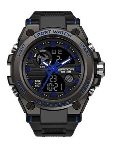 Спортен мъжки часовник Sanda Breakthrough, Хронограф, Двойно време, LED Подсветка, Черен / Син