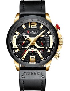 Мъжки часовник Curren Xeros, Хронограф, Естествена кожа, Кварцов, Черен/Розово злато