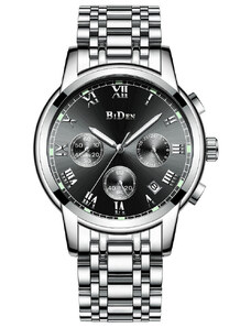 Мъжки часовник Biden Chronograph, Неръждаема стомана, Кварцов, Сребрист/Черен