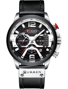 Мъжки часовник Curren Xeros, Хронограф, Естествена кожа, Кварцов, Черен/Сребрист