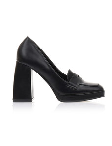 Tsoukalas Обувки на ток в черен цвят, от изкуствена кожа, с декоративна каишка отпред и платформа в предната част