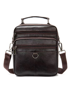 OEM Мъжка чанта за рамо Khai GT1815, естествена кожа, тъмнокафява