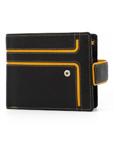 DELIS Мъжки портфейл Davis PT960, естествена кожа, черен - жълт