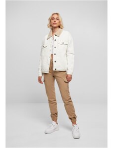 Urban Classics Дамско дънково яке с пухкава яка в бяло Ladies Denim Jacket