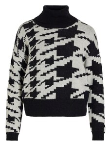 VILA Пуловер черно / мръсно бяло