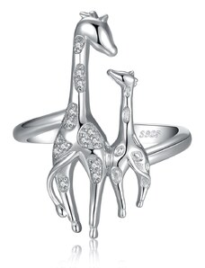 EdenBoutique Регулируем сребърен жираф семеен пръстен