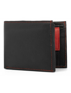 DELIS Мъжки портфейл Manuel PT991, естествена кожа, черен/червен