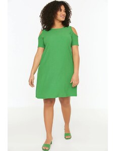 Trendyol крива зелен A-линия изрязани подробни плетени рокля