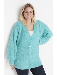 Trendyol крива зелен V-образно деколте пуловер жилетка