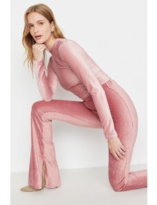 Trendyol Pink Velvet Knitted Top and Bottom Set