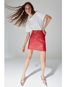 Trendyol Red Belt Detailed Faux Leather Skirt