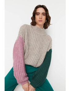 Trendyol камък широк годни меки текстурирани цвят блок трикотаж пуловер