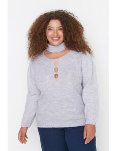 Trendyol крива люляк яка подробни трикотаж пуловер