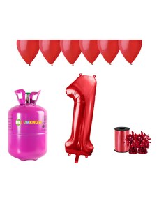 HeliumKing Хелиев парти комплект за 1-ви рожден ден с червени балони