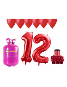 HeliumKing Хелиев парти комплект за 12-ви рожден ден с червени балони