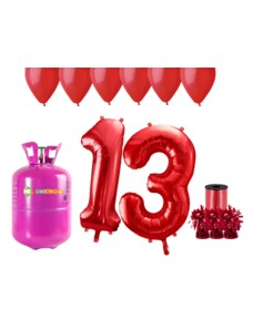 HeliumKing Хелиев парти комплект за 13-ви рожден ден с червени балони
