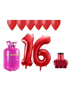 HeliumKing Хелиев парти комплект за 16-ви рожден ден с червени балони
