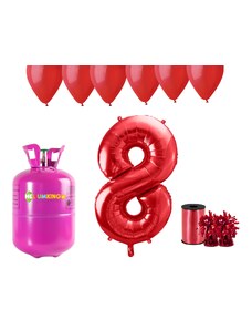 HeliumKing Хелиев парти комплект за 8-ви рожден ден с червени балони