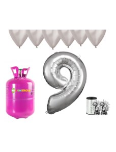 HeliumKing Хелиев парти комплект за 9-ви рожден ден със сребристи балони