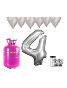 HeliumKing Хелиев парти комплект за 4-ви рожден ден със сребристи балони