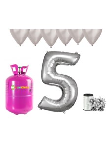 HeliumKing Хелиев парти комплект за 5-ви рожден ден със сребристи балони