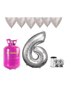 HeliumKing Хелиев парти комплект за 6-ви рожден ден със сребристи балони