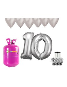 HeliumKing Хелиев парти комплект за 10-ви рожден ден със сребристи балони