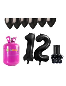 HeliumKing Хелиев парти комплект за 12-ия рожден ден с черни балони