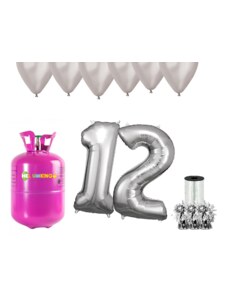 HeliumKing Хелиев парти комплект за 12-ви рожден ден със сребристи балони