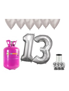 HeliumKing Хелиев парти комплект за 13-ви рожден ден със сребристи балони