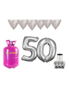 HeliumKing Хелиев парти комплект за 50-ви рожден ден със сребристи балони