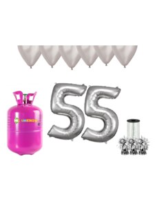 HeliumKing Хелиев парти комплект за 55-ви рожден ден със сребристи балони