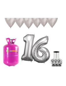 HeliumKing Хелиев парти комплект за 16-ви рожден ден със сребристи балони