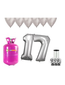 HeliumKing Хелиев парти комплект за 17-ви рожден ден със сребристи балони