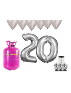 HeliumKing Хелиев парти комплект за 20-ви рожден ден със сребристи балони