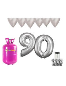 HeliumKing Хелиев парти комплект за 90-ви рожден ден със сребристи балони