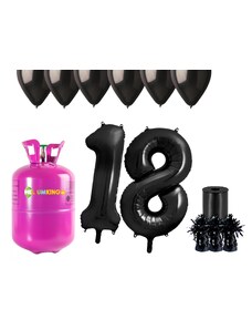 HeliumKing Хелиев парти комплект за 18-ия рожден ден с черни балони